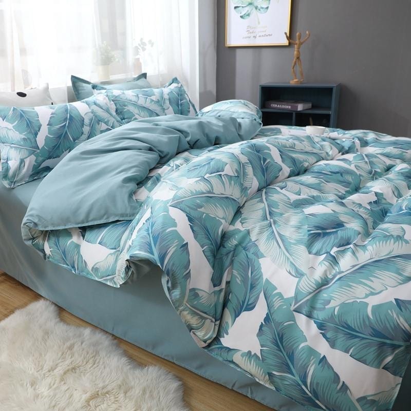 Zelené A Bílé Tropické Květiny Povlak Na Přikrývku