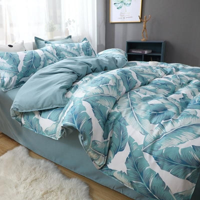 Zelené A Bílé Tropické Květiny Povlak Na Přikrývku