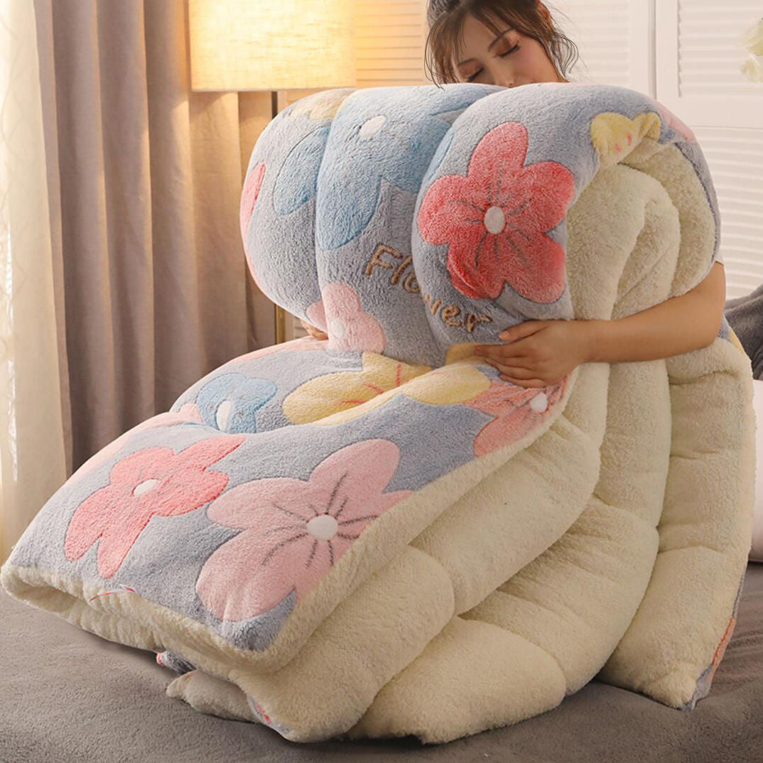 Modrá Fleecová Přikrývka S Květinami