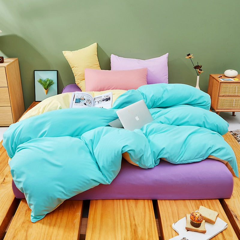 Pastelově Modrá A Žlutá Sada Povlečení