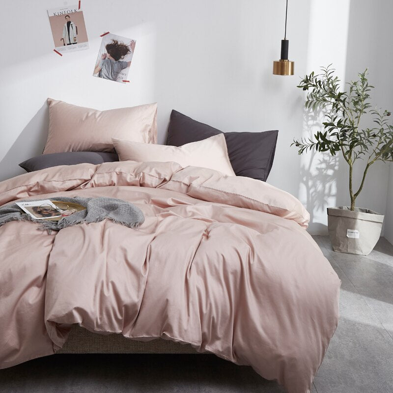 Sada Obyčejného Povlečení 100% Bavlna Světle Hnědá