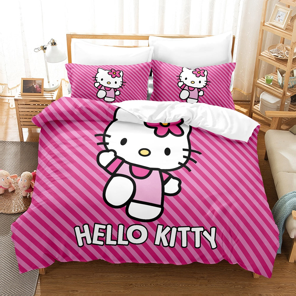 Proužkovaný Povlak Na Peřinu Hello Kitty