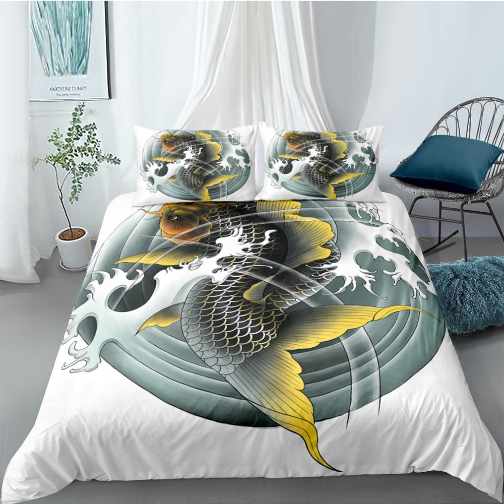 Bílý Černý Povlak Na Přikrývku Koi Ryby