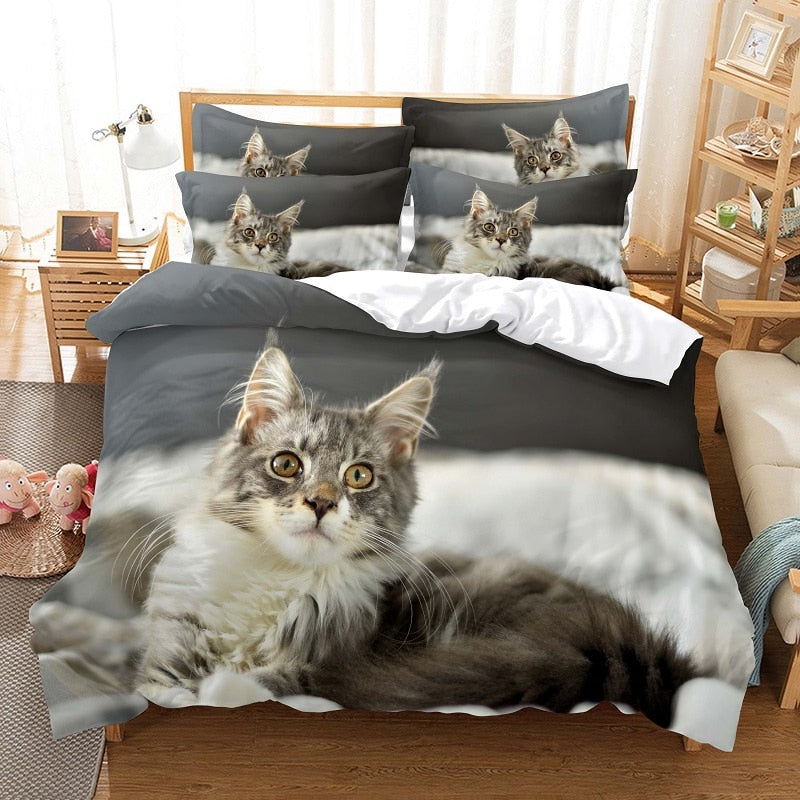Šedobílý Povlak Na Přikrývku Maine Coon Cat