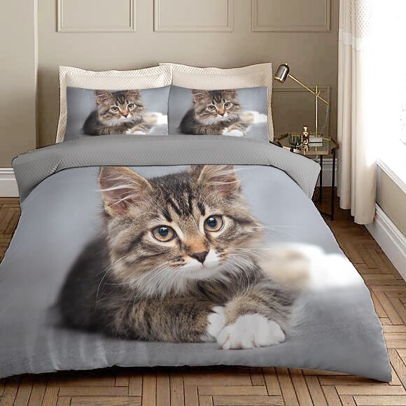 Šedý Povlak Na Přikrývku Kotě Maine Coon