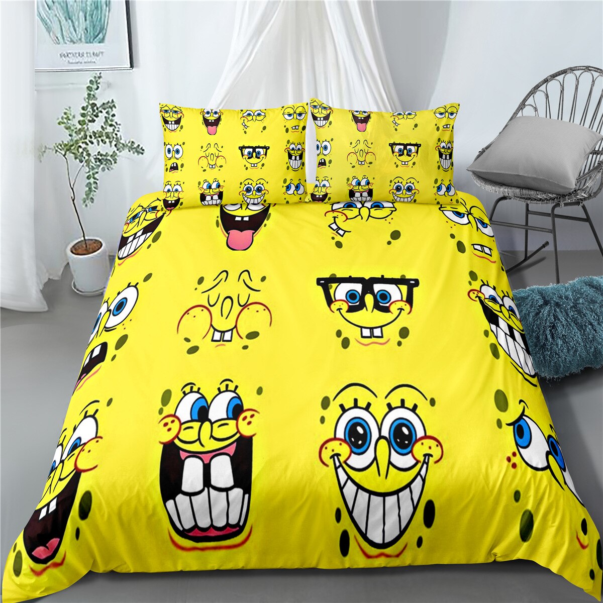 Žlutý Povlak Na Přikrývku Spongebob Funny Faces