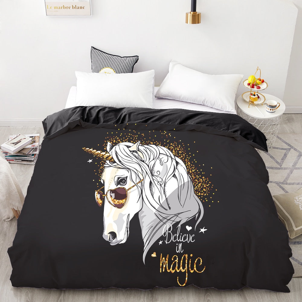 Černobílý Povlak Na Přikrývku Unicorn