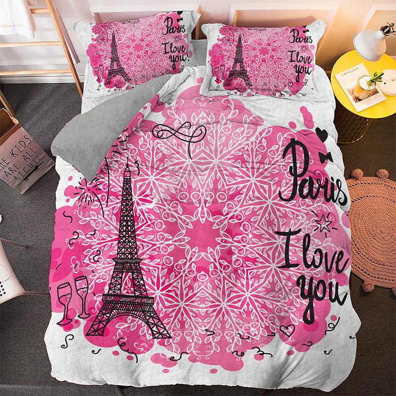 Paris I Love You Pink Povlak Na Přikrývku