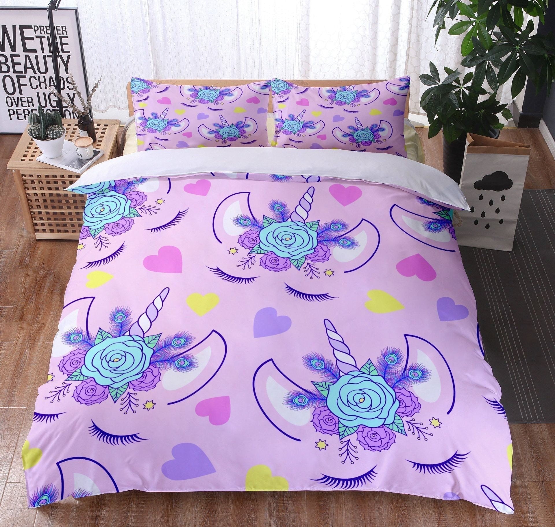 Růžový Povlak Na Přikrývku S Hlavou Jednorožce