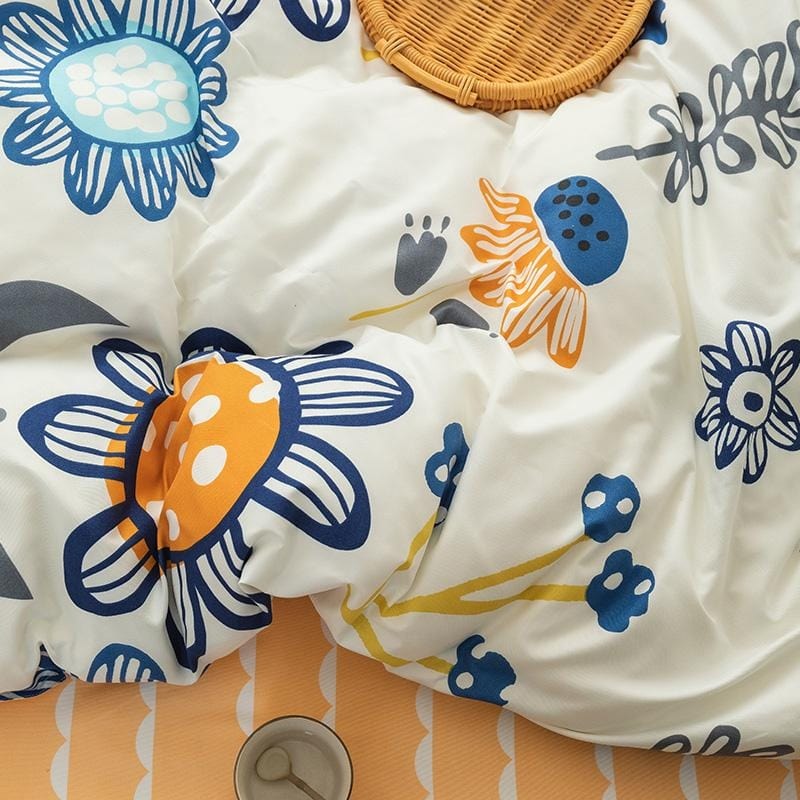 Béžový Povlak Na Přikrývku Malé Modré Květy