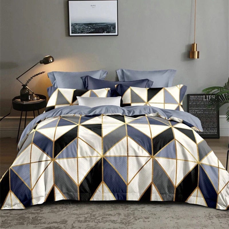 Modrý, Bílý A Šedý Geometrický Povlak Na Přikrývku