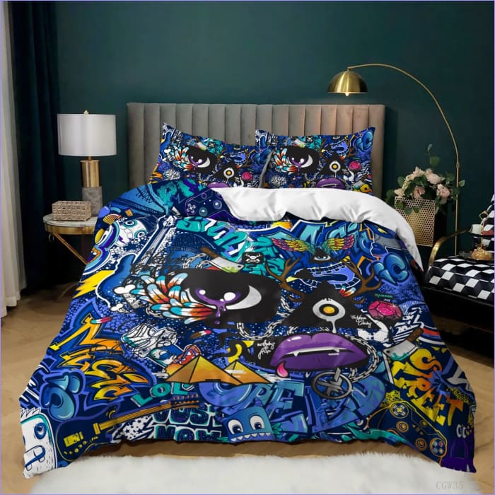 Modrý Graffiti Povlak Na Peřinu