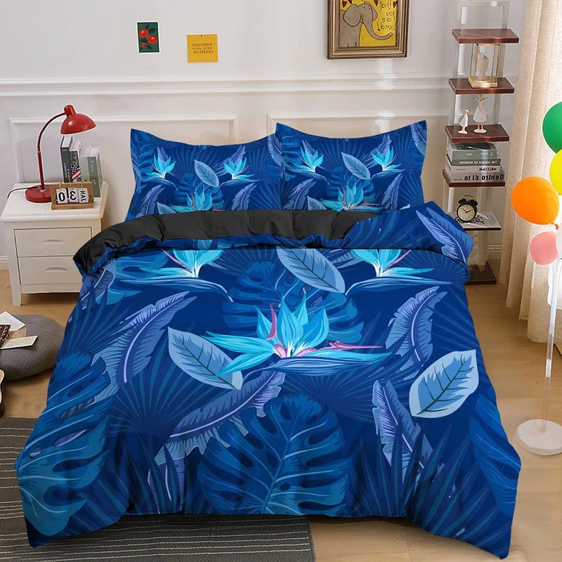 Povlak Na Peřinu S Modrým Potiskem Listů