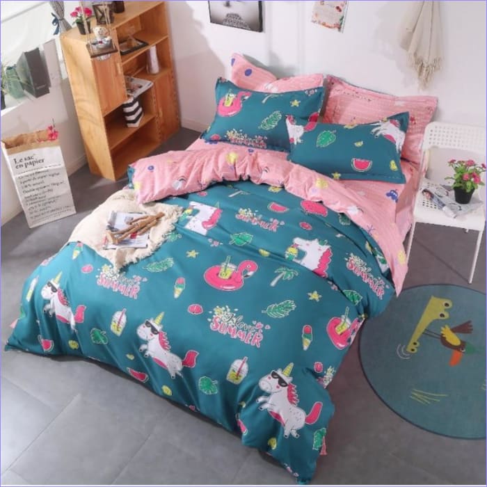 Unicorn Duvet Cover Summer Love Růžová A Modrá