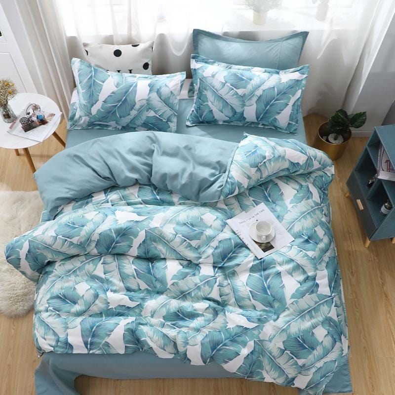 Zelené A Bílé Tropické Květiny Povlak Na Přikrývku